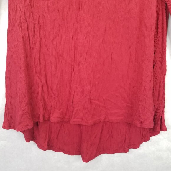 DG2 Diane Gilman Womens L Long Sleeve Blouse Red Embroidered Mesh Shoulder Crepe - Picture 4 of 14